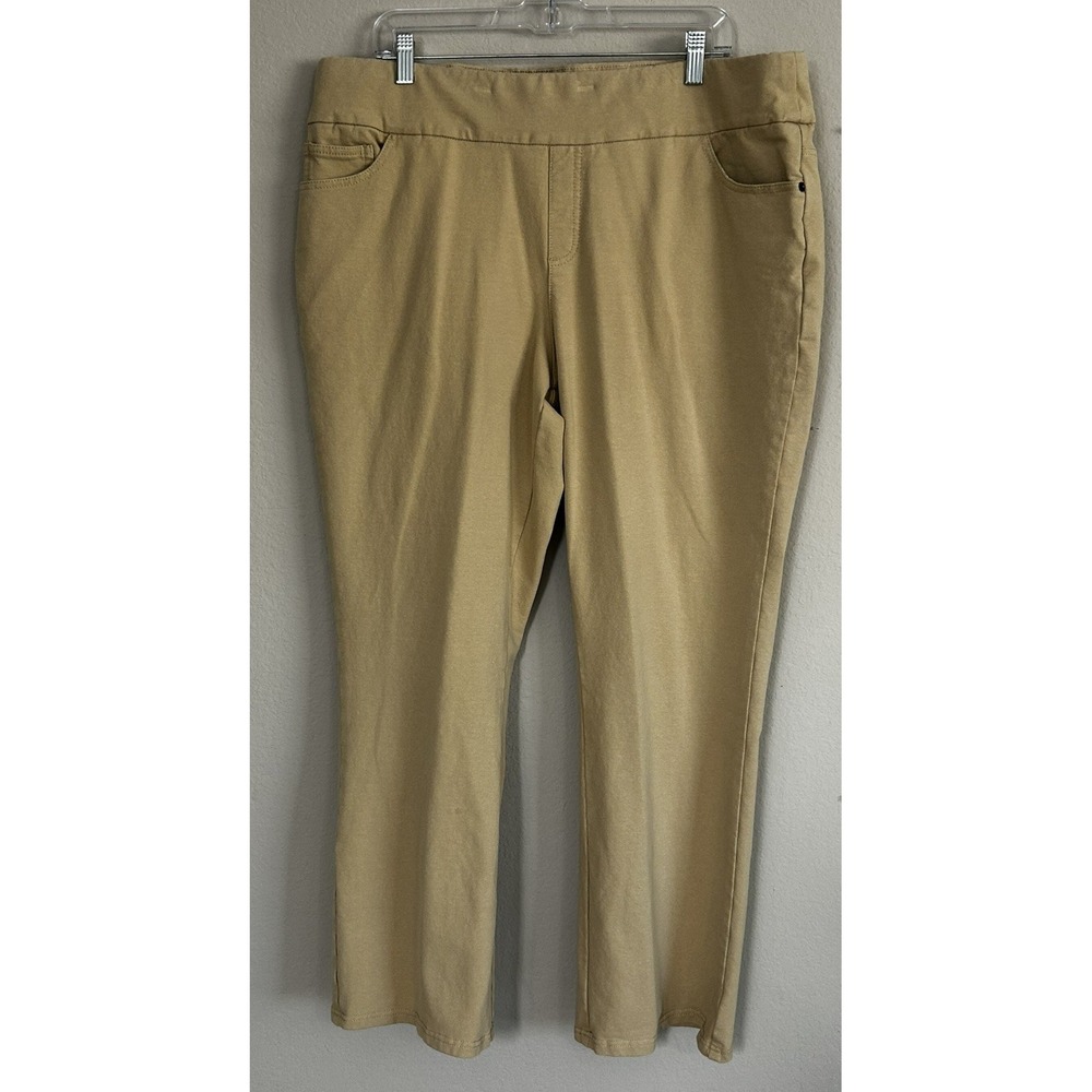 d&co. denim + company Beige Pull-On Knit Pants Slim Tapered Stretch Pockets